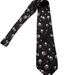 Vintage Arnold Palmer Golf-Themed Black Tie Golf Ball Golf Club Men’s Funky Tie